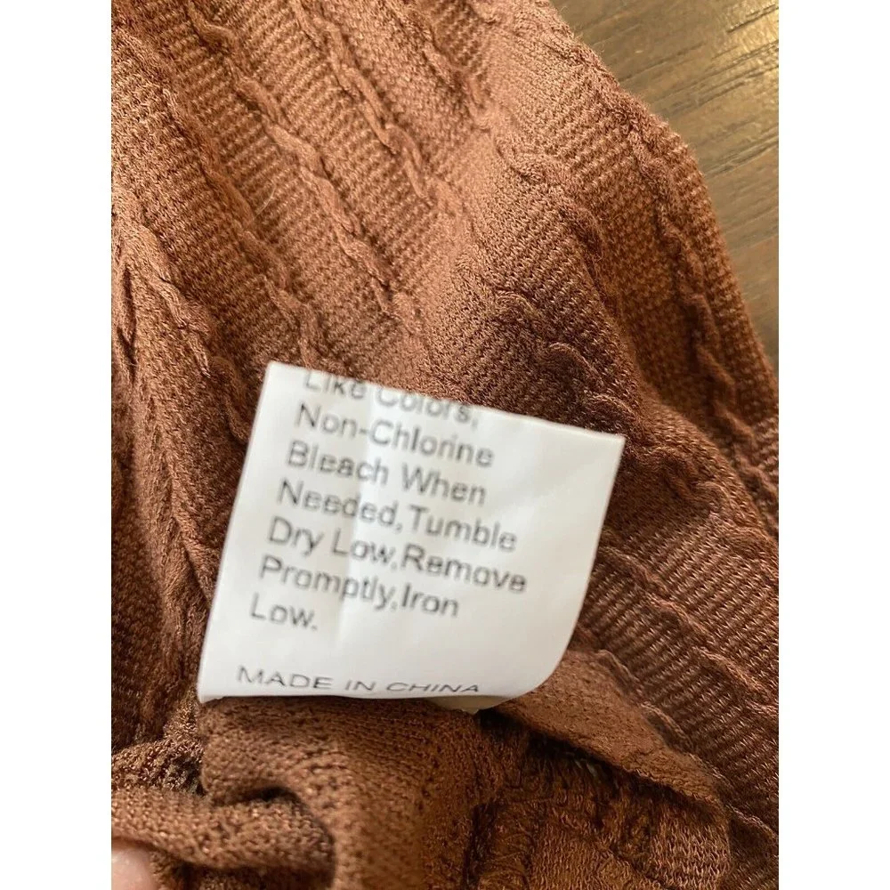 Shein Shirt Women's Large Long Sleeve Crop Front Wrap Stretchy Brown Top V Neck